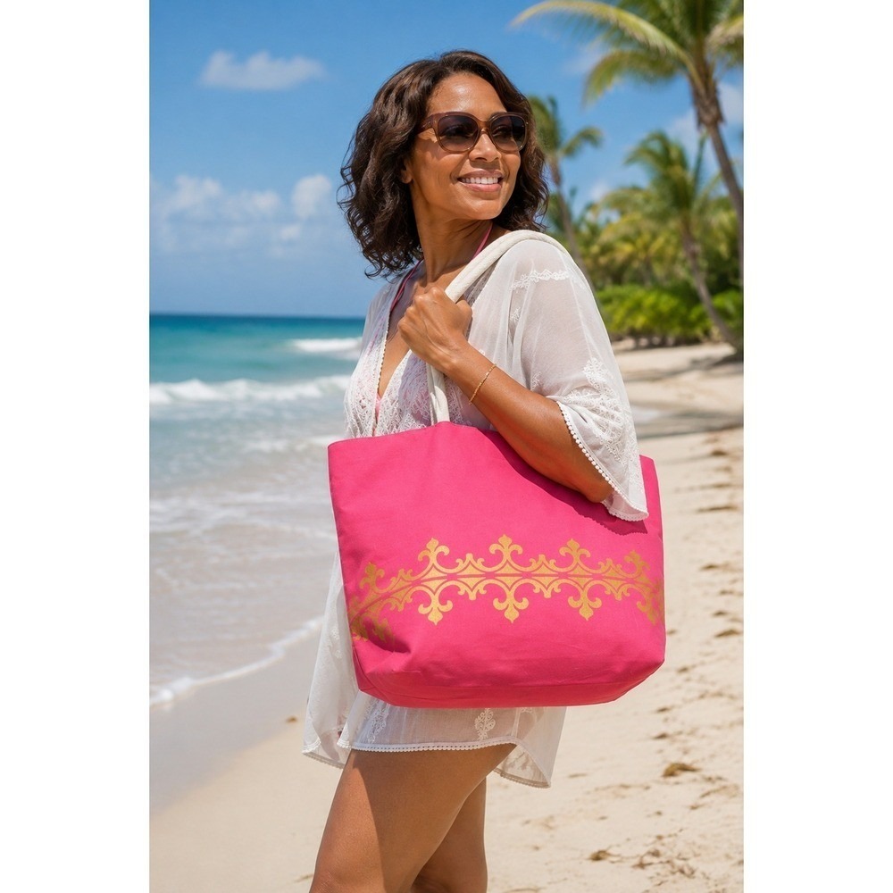 The Royal Standard Savannah Glamour Arch Pink Gold Canvas Beach Bag 20x17x6.5